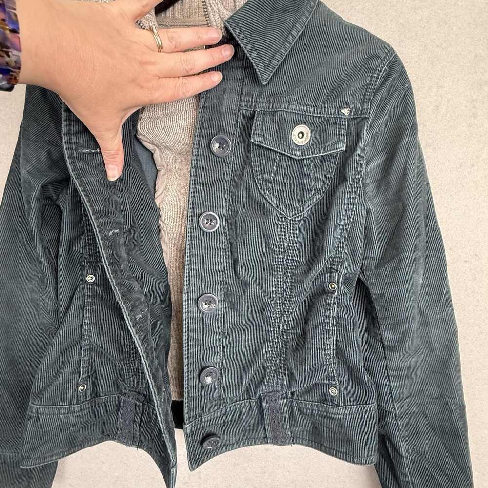 Vtg Esprit Teal Corduroy Trucker Jacket Removable Lambswool Dickey Y2K Size‎ S - Picture 9 of 16